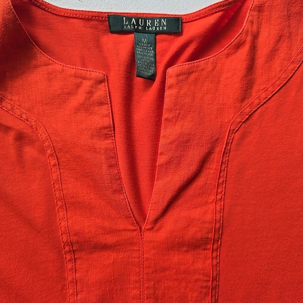 Lauren Ralph Lauren Orange Medium M‎ 3/4 Sleeve Pullover Tunic T-shirt - Picture 2 of 7